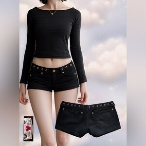 ❌SOLD❌🖤 Y2K SE❤️SO Jeans Lacey Eyelet Low-Rise Micro shorts